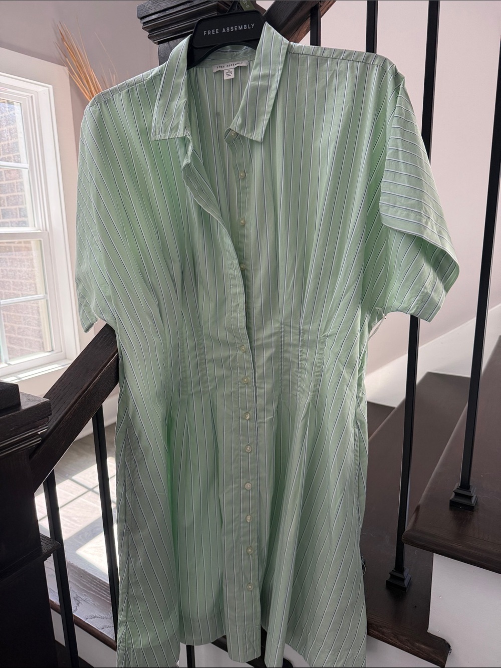 Free Assembly Mint Green Striped Button-Front Mini Dress